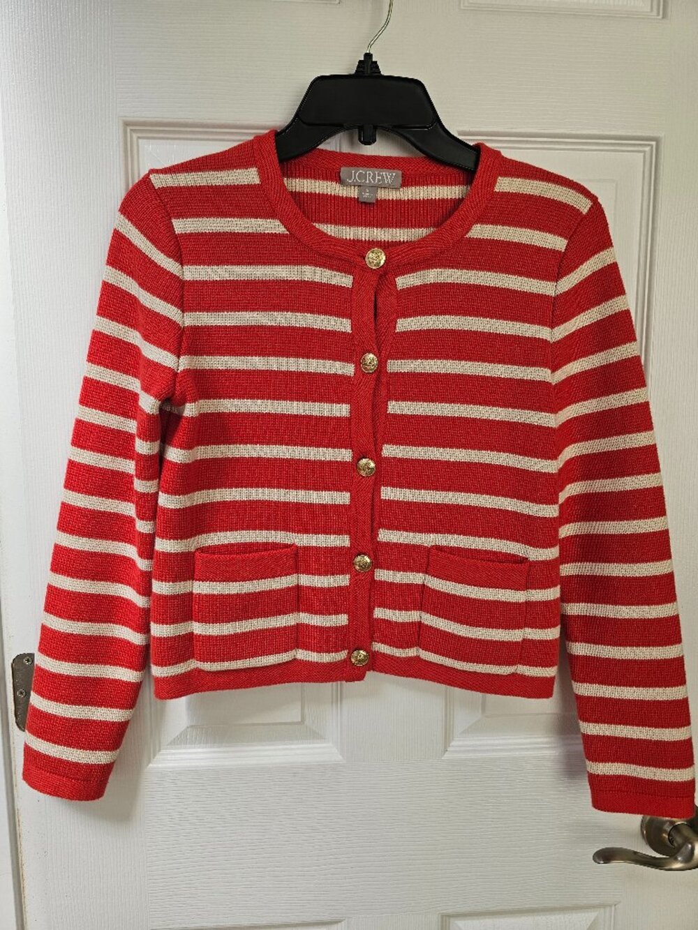 J. Crew Emilie Patch-Pocket Striped Sweater Lady Jacket/Cardigan XS